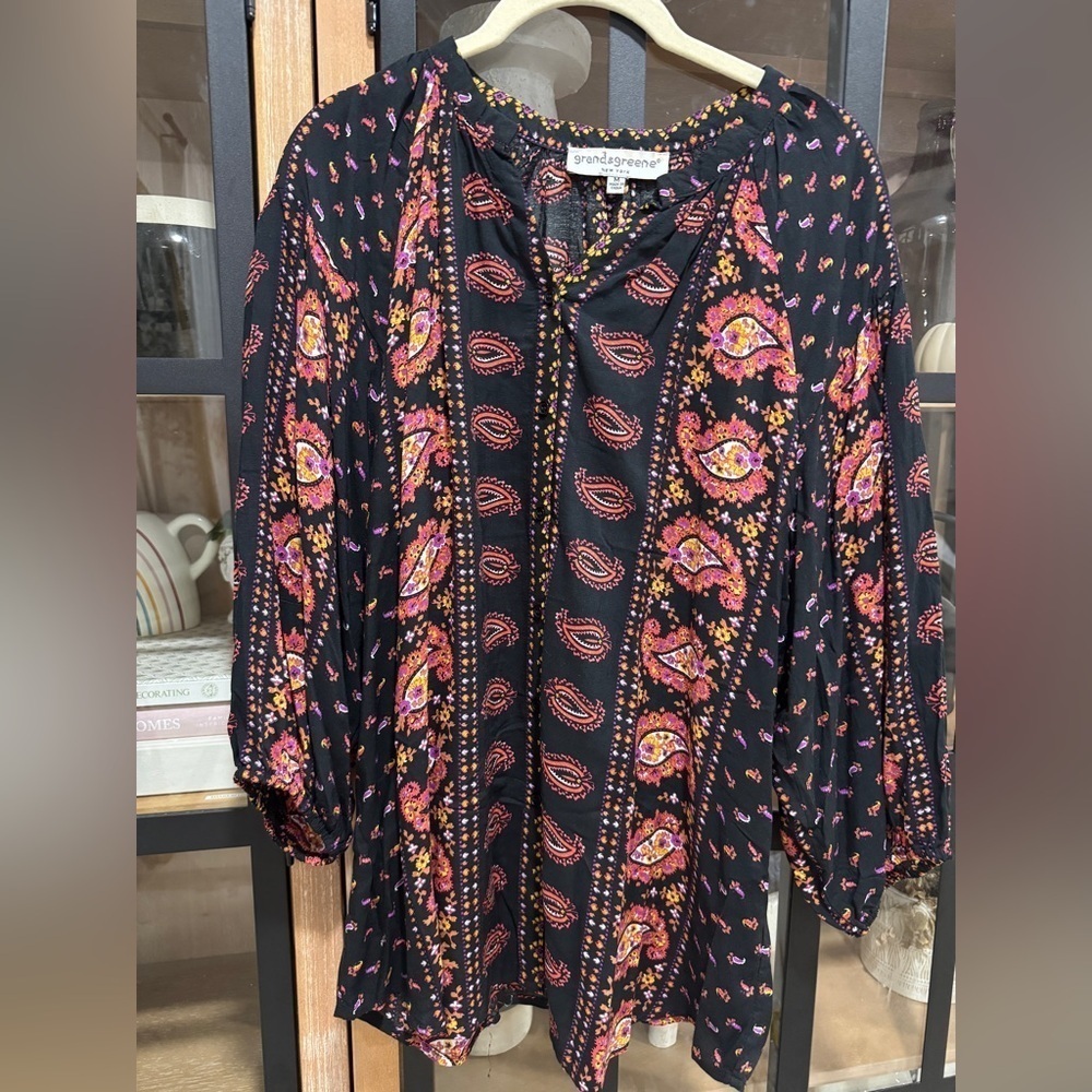 Grand & Greene blouse long sleeve balloon paisley print block boho anthropologie